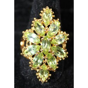 Vtg .925 Sterling Silver Green Crystal Vermeil Cocktail Ring W/Branching Detail